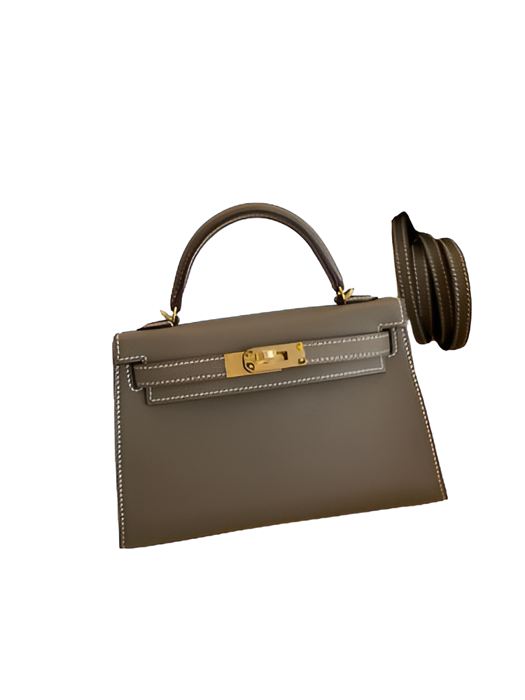 Hermes Taupe Leather Handbag with Strap