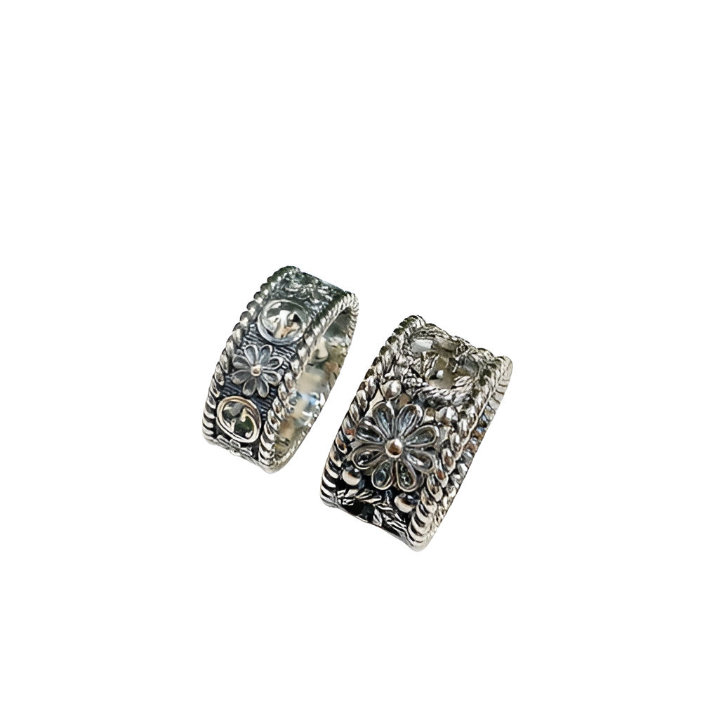 Gucci Floral Silver Ring Set