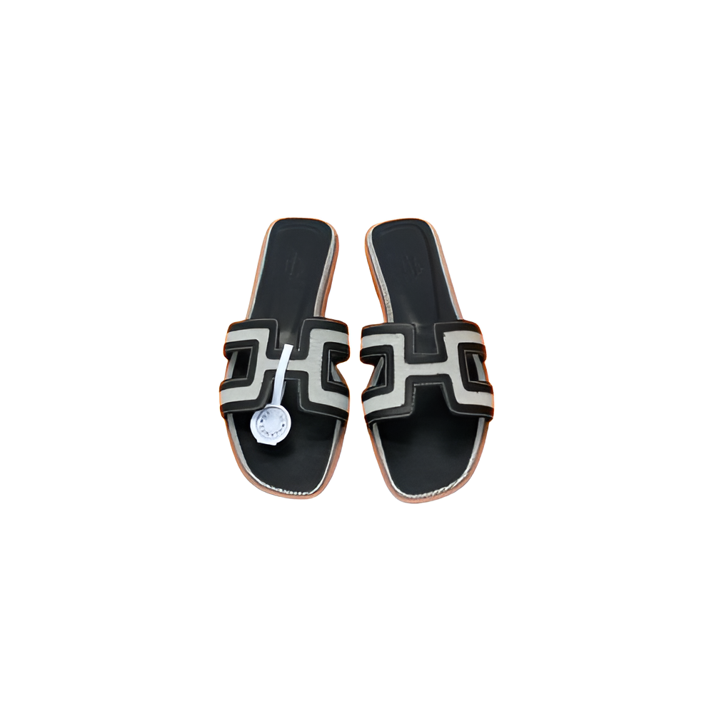 Hermes Women's Black & White Slides