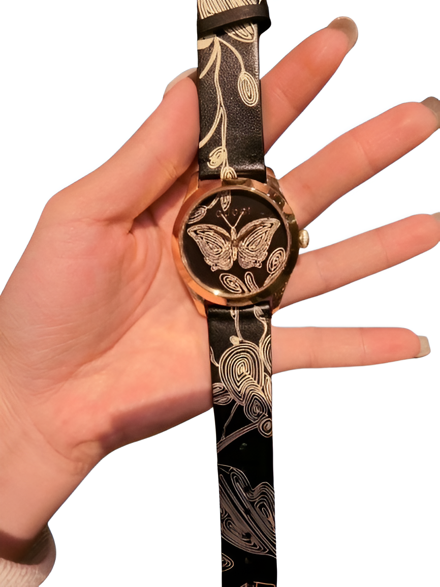 Hermes Black Butterfly Watch - Artistic Strap Design