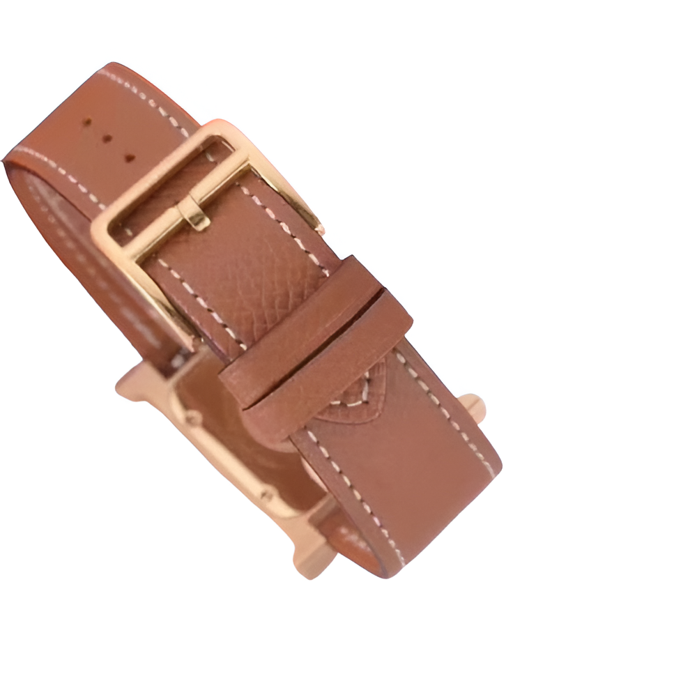 Hermes Gold-Tone Square Watch - Brown Leather Strap