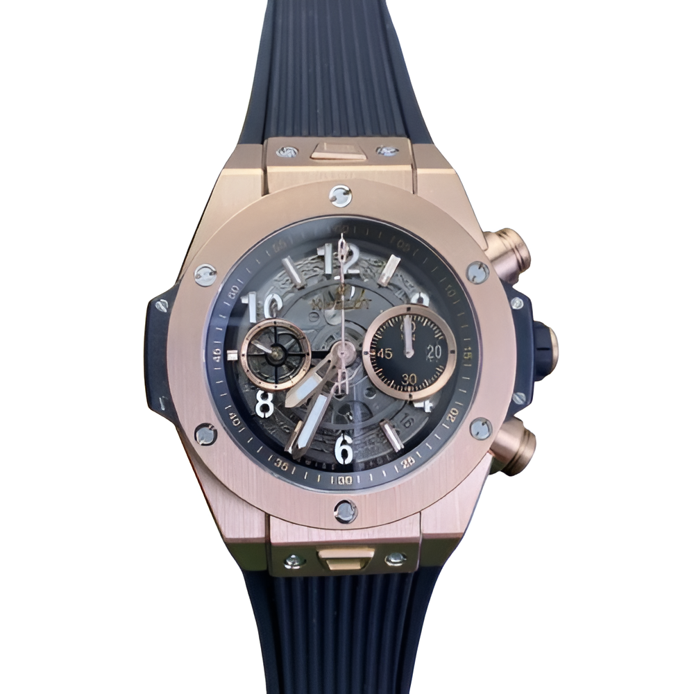 Hublot Rose Gold Skeleton Dial Men's Chronograph Watch