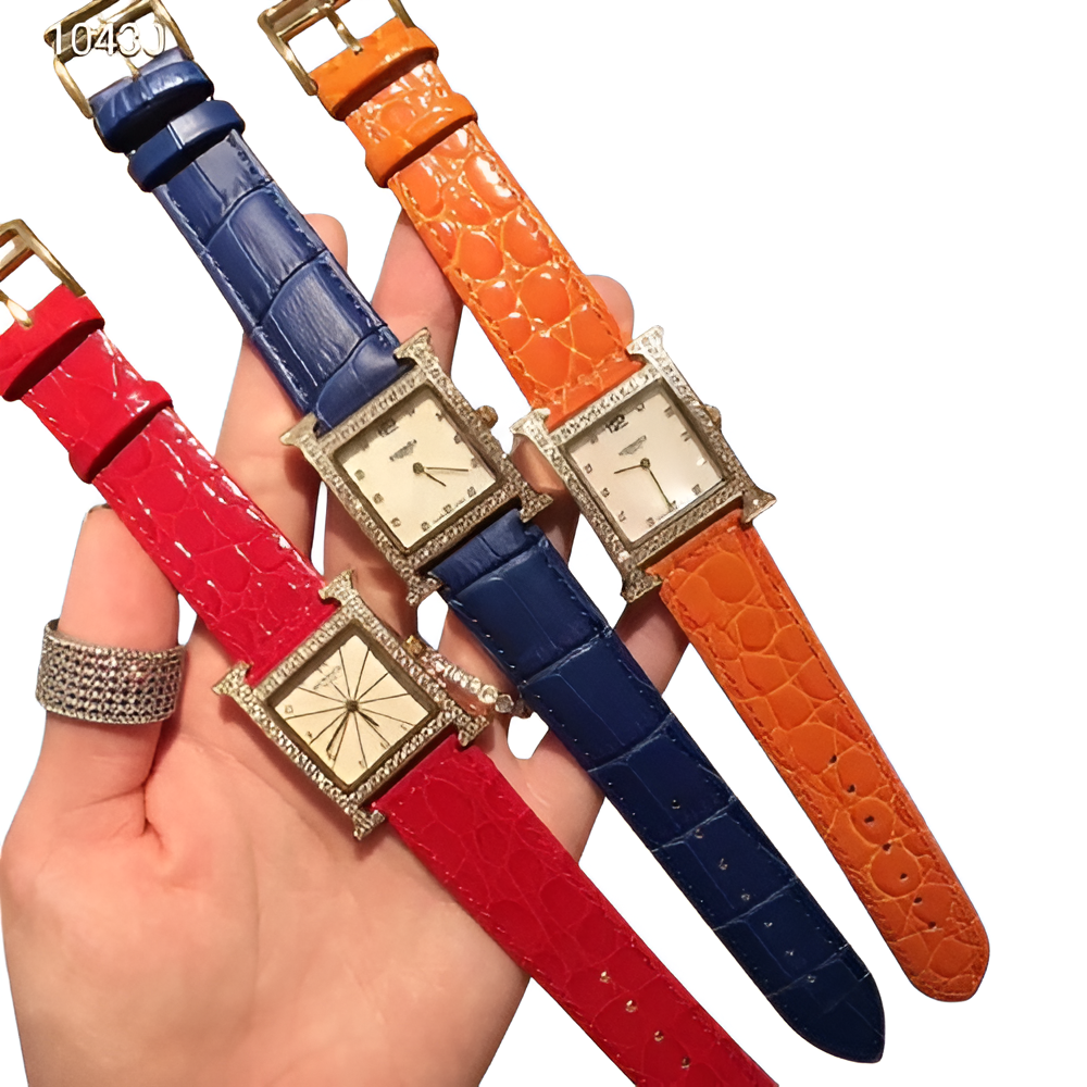 Hermes Blue Strap Diamond-Accent Watch - Square Dial