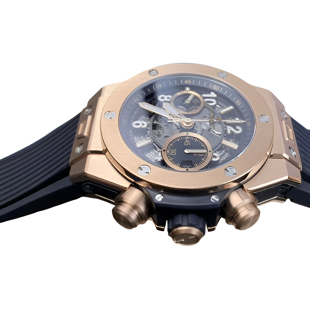 Hublot Rose Gold Skeleton Dial Men's Chronograph Watch