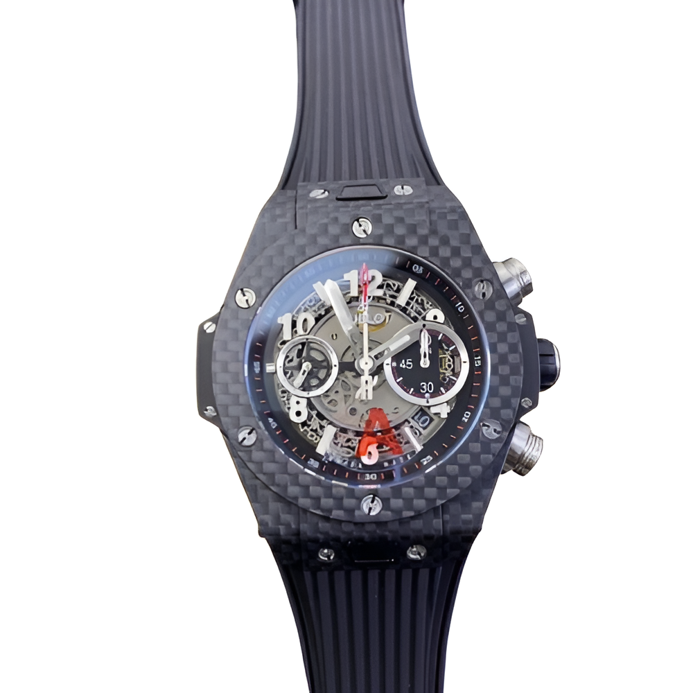 Hublot Black Carbon Fiber Skeleton Dial Men's Chronograph Watch