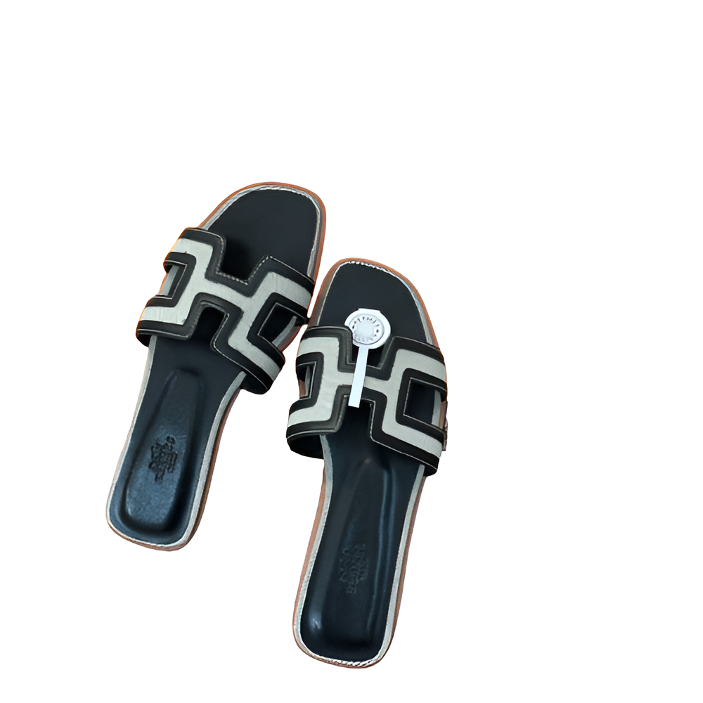Hermes Women's Black & White Slides