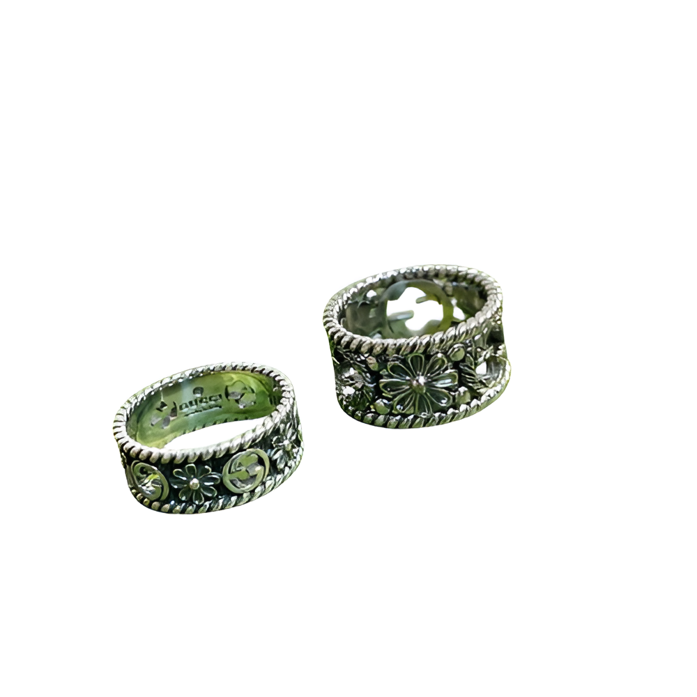 Gucci Floral Silver Ring Set