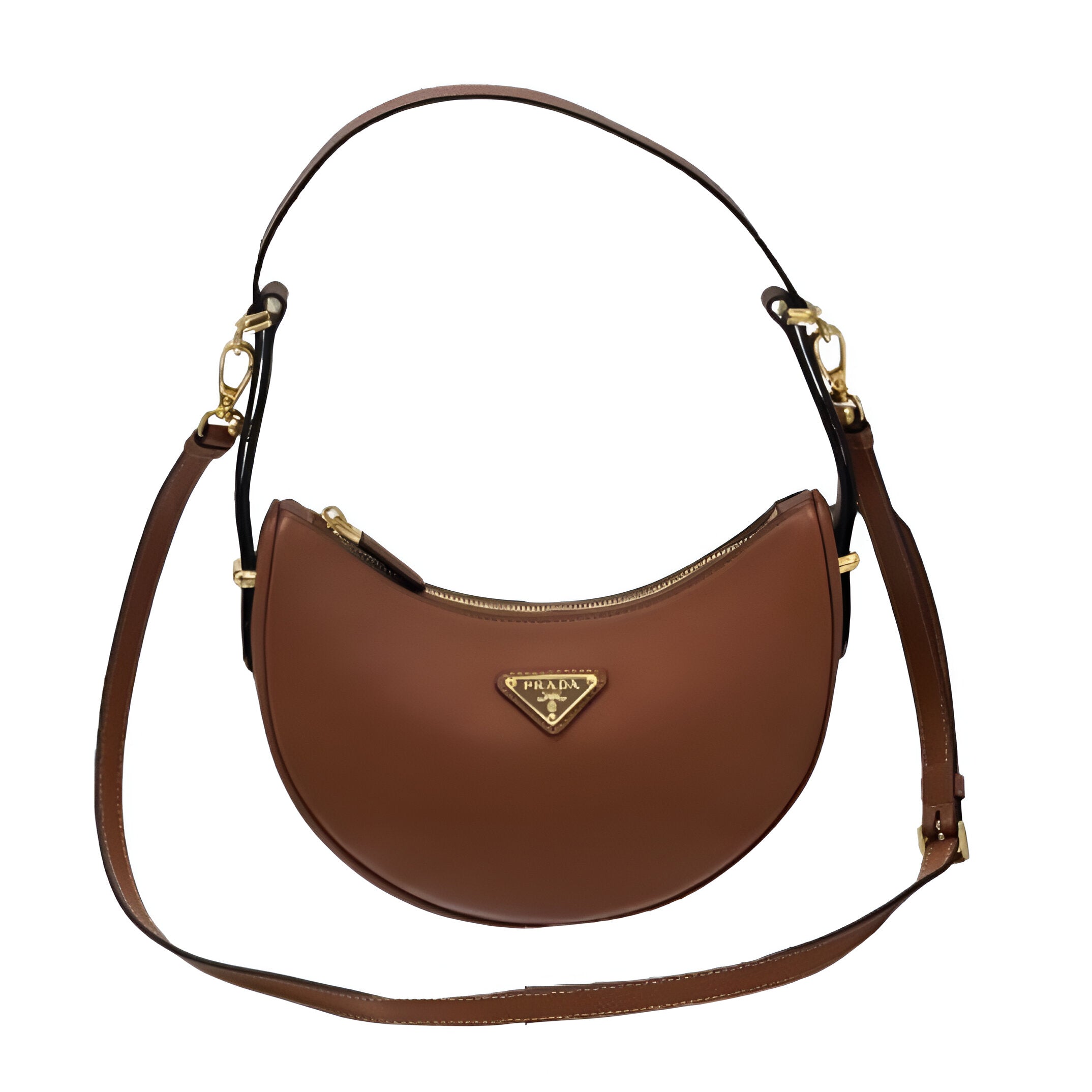 Prada Brown Leather Crescent Shoulder Bag