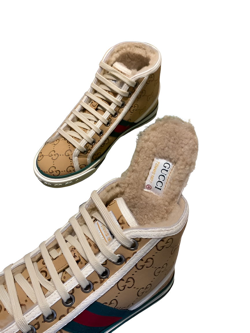 Gucci Men's Shearling-Lined GG High-Top Sneakers