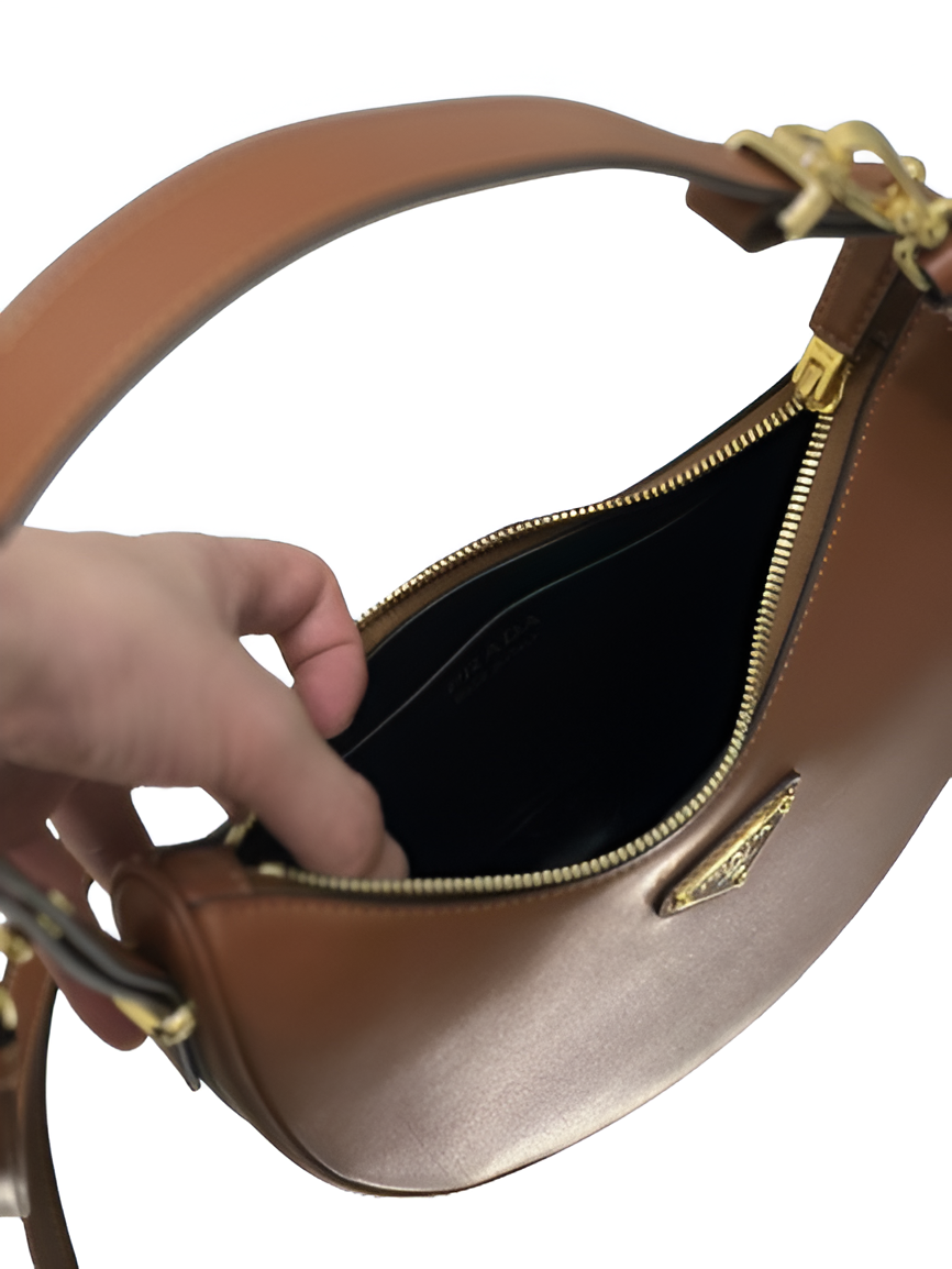 Prada Brown Leather Crescent Shoulder Bag