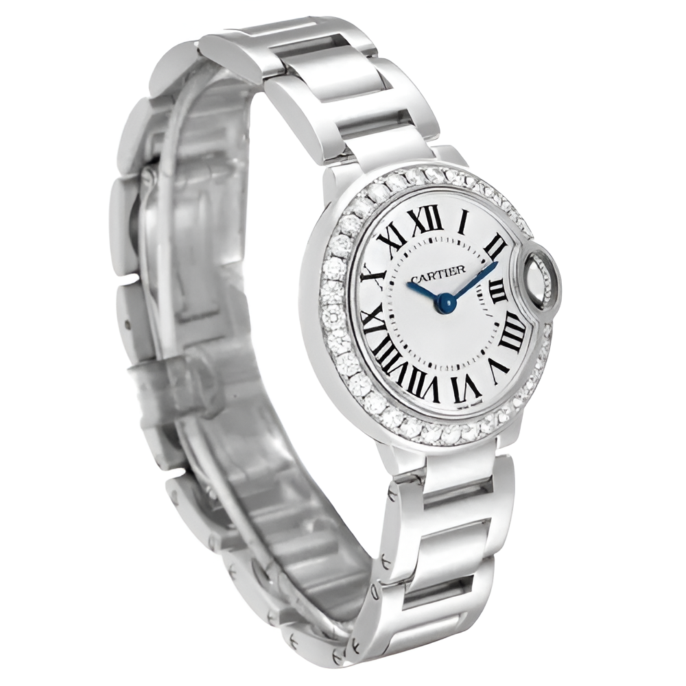 Cartier Ballon Bleu Stainless Steel Women's Watch with Diamond Bezel
