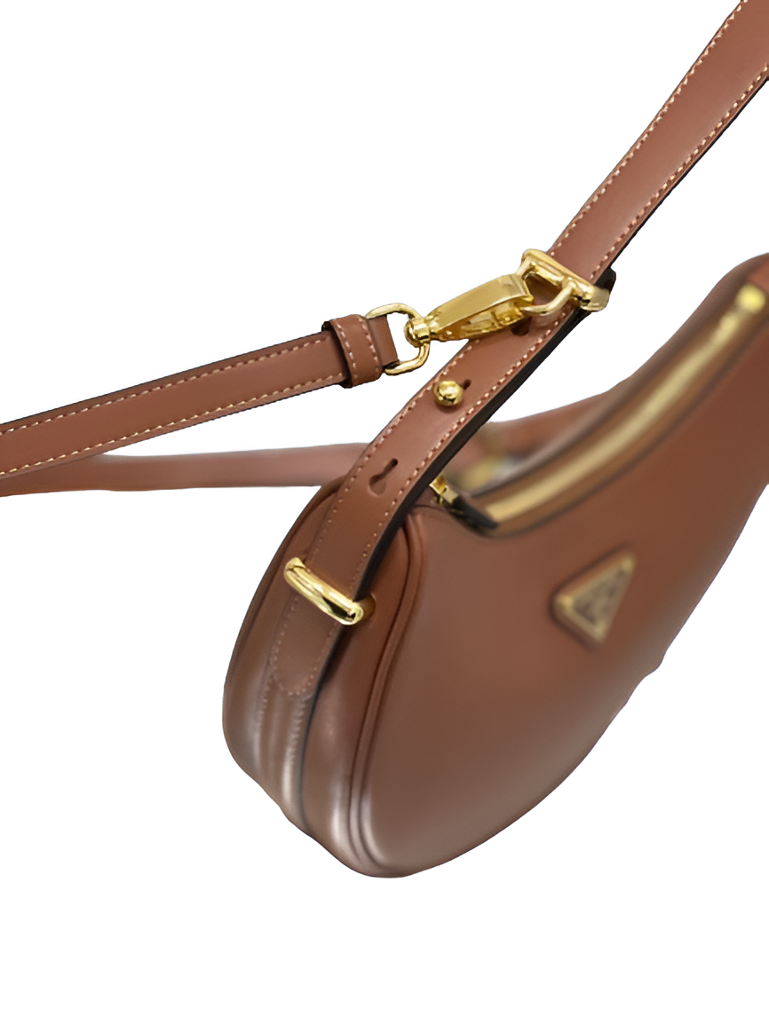 Prada Brown Leather Crescent Shoulder Bag