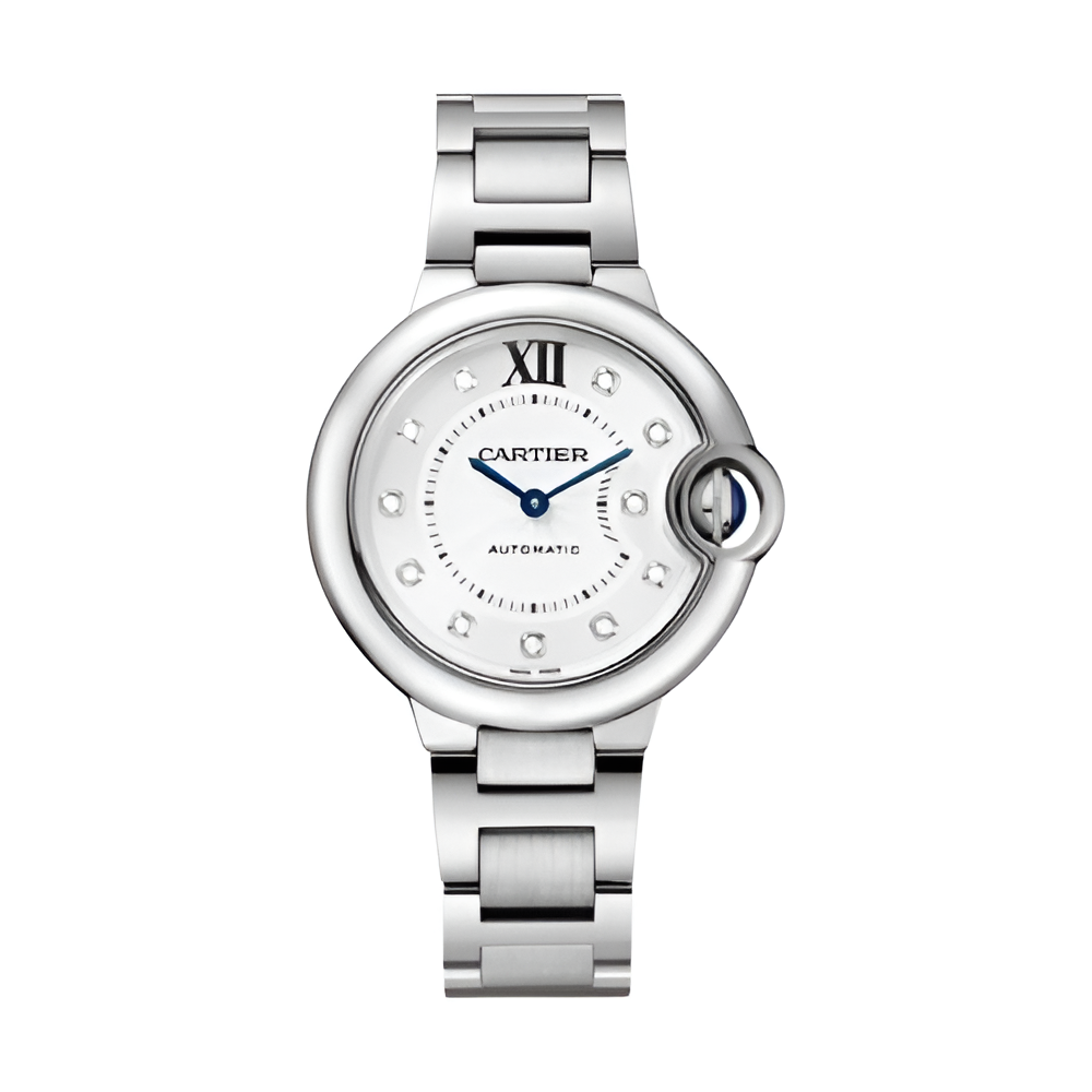 Cartier Ballon Bleu Stainless Steel Women's Automatic Watch with Diamond Markers