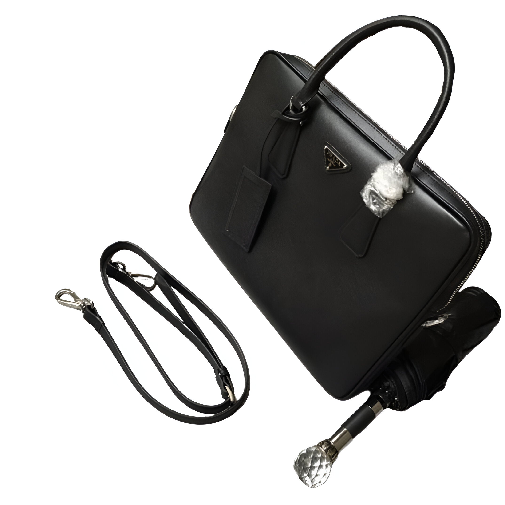 Prada Black Leather Laptop Bag with Umbrella