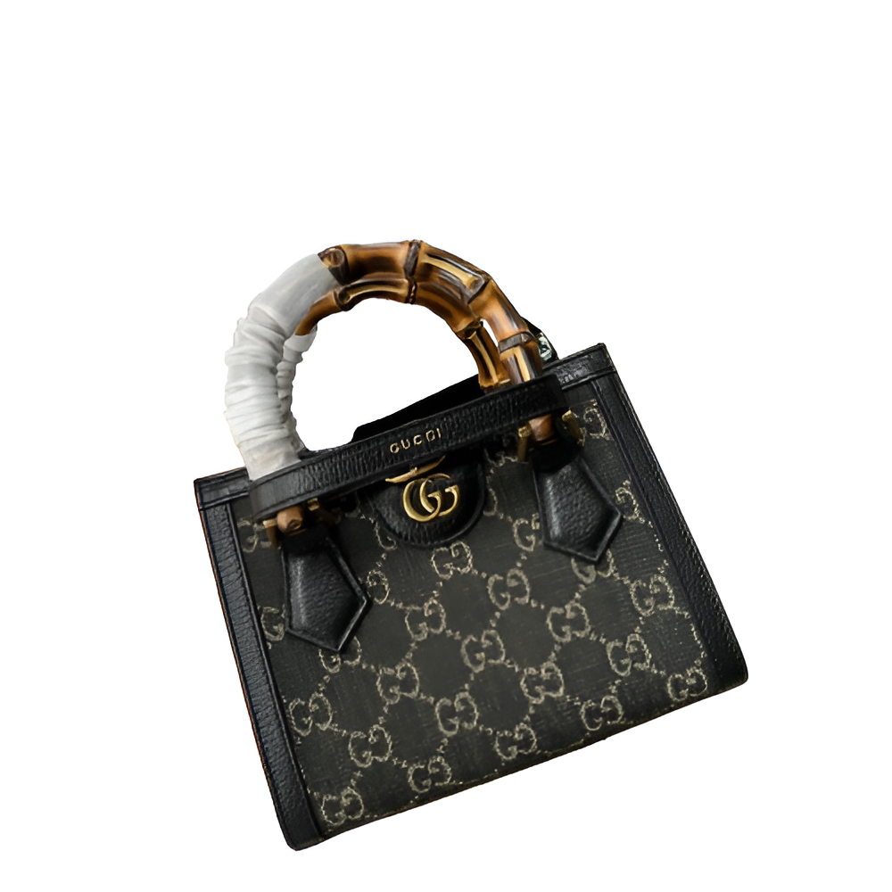 GUCCI Black GG Supreme Mini Tote with Bamboo Handle