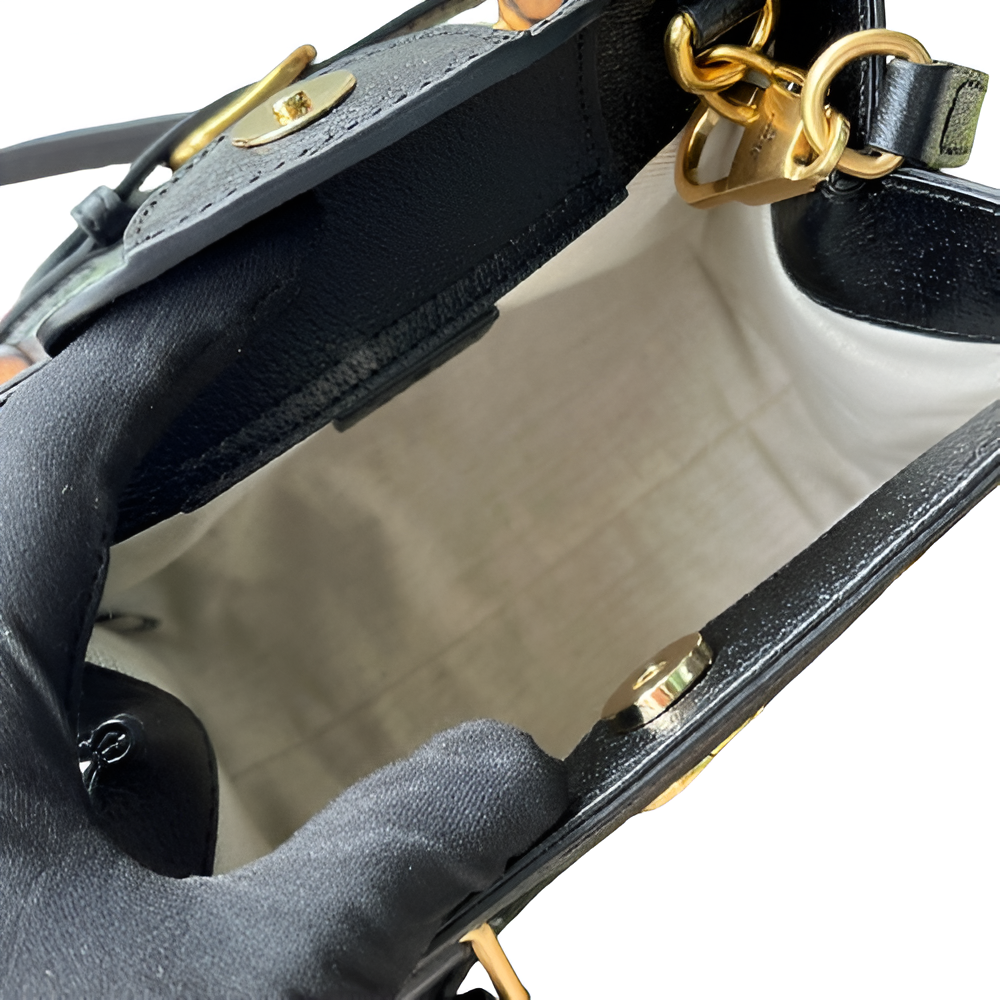 GUCCI Black GG Supreme Mini Tote with Bamboo Handle