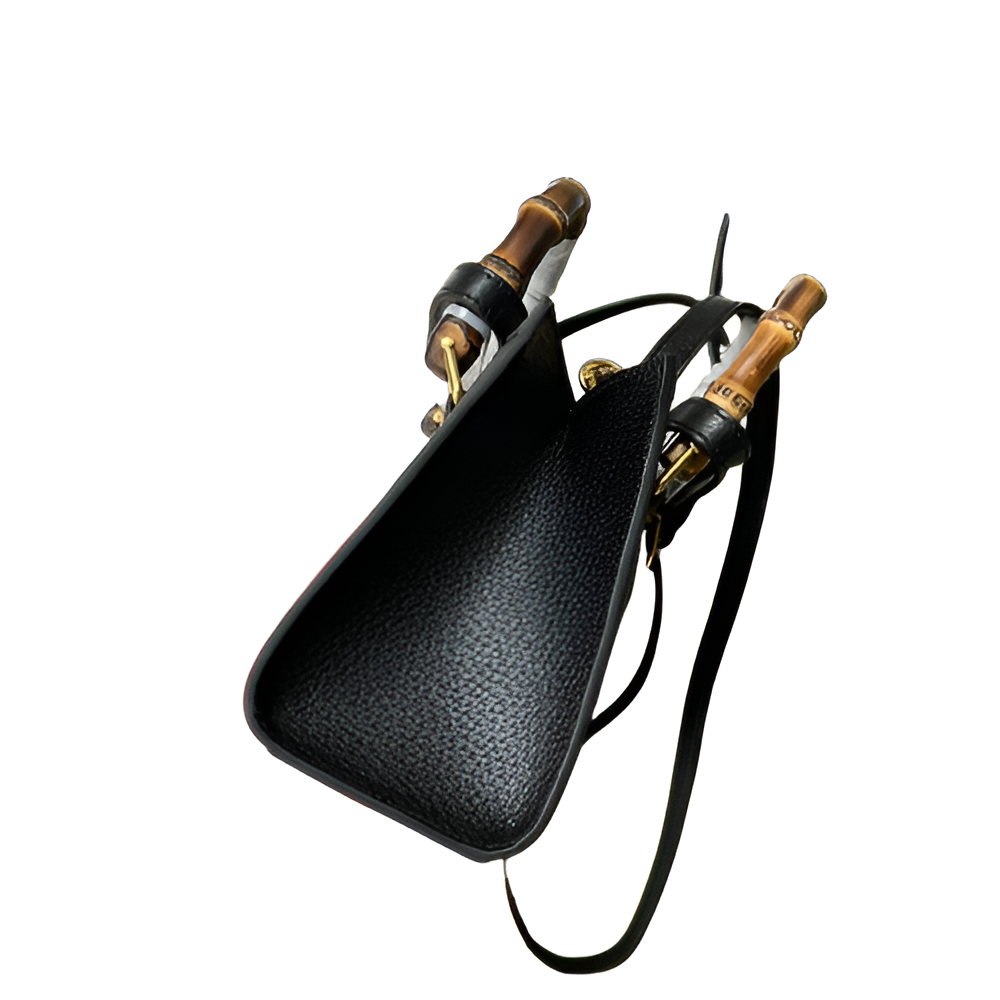 GUCCI Black GG Supreme Mini Tote with Bamboo Handle