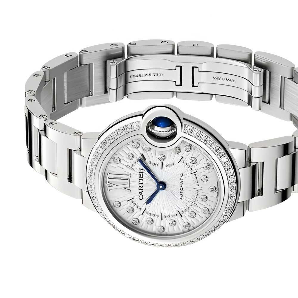 Cartier Ballon Bleu Stainless Steel Women's Automatic Watch with Diamond Markers