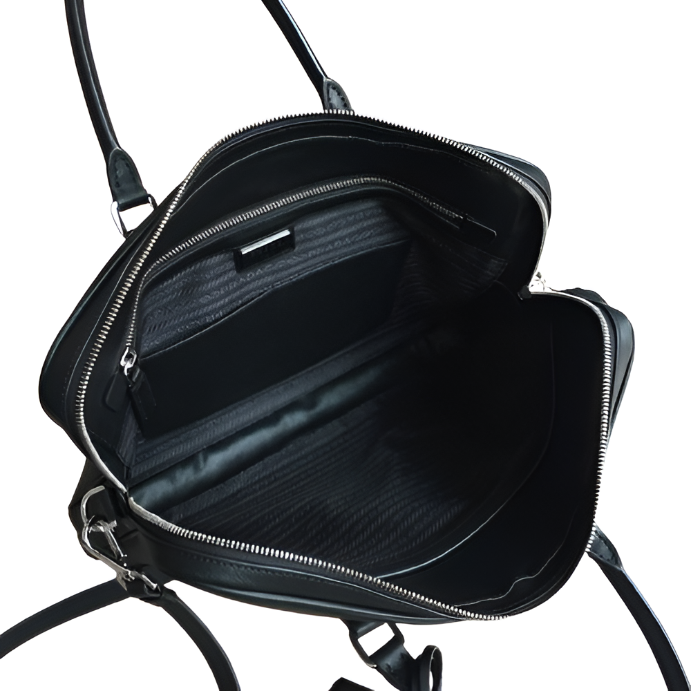 Prada Black Leather Laptop Bag with Umbrella