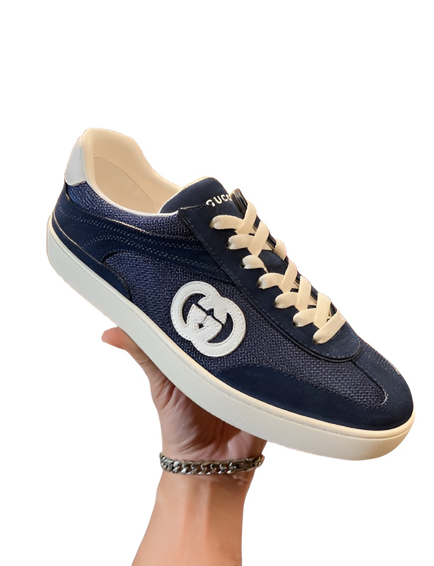 GUCCI Men's Navy Blue Sneakers with White Accents