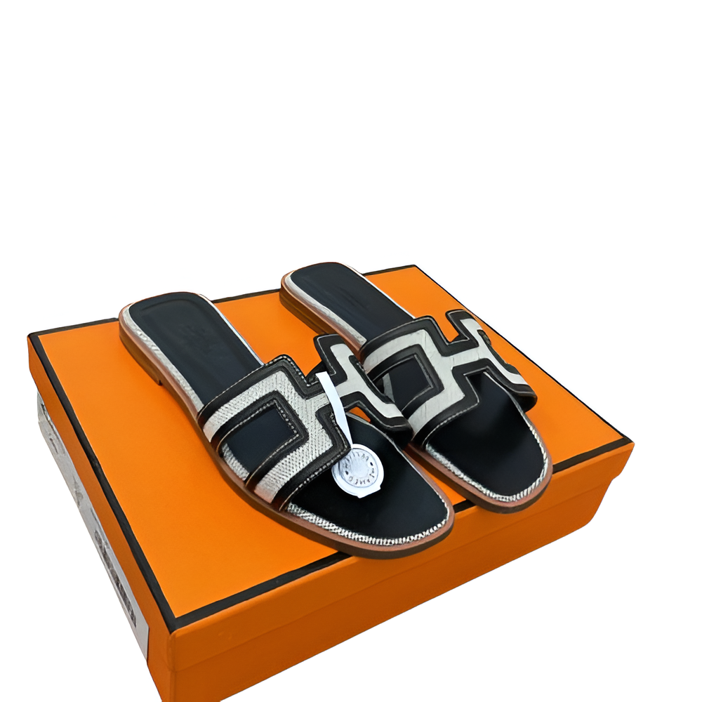 Hermes Women's Black & White Slides