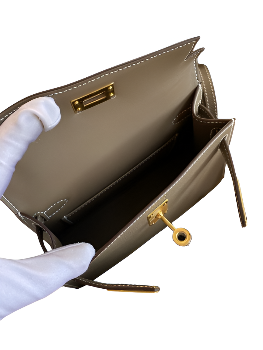 Hermes Taupe Leather Handbag with Strap