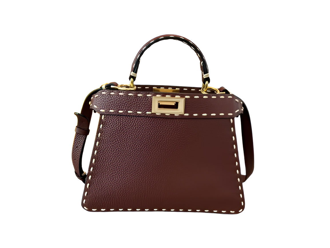 Fendi Brown Stitch-Detail Leather Handbag