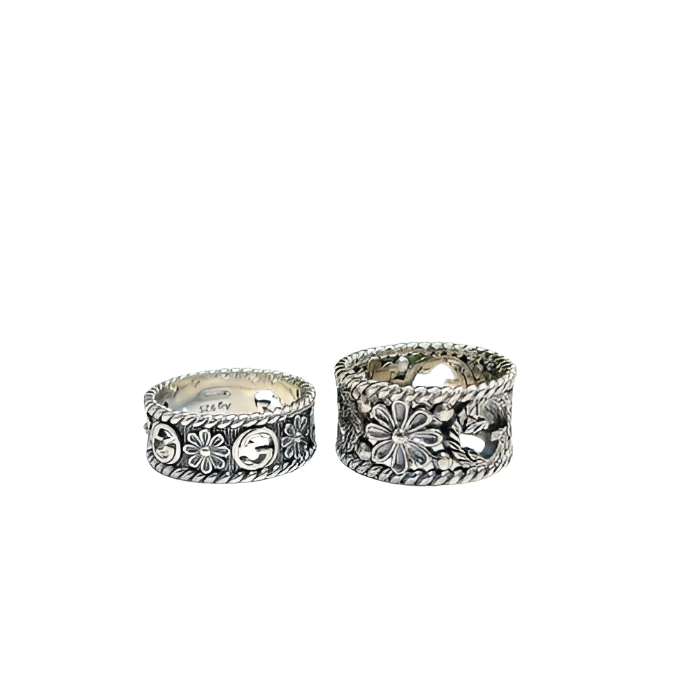 Gucci Silver Flower Motif Rings Set