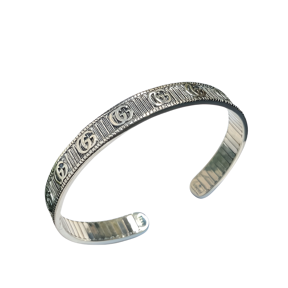 GUCCI Signature Engraved Silver Cuff Bracelet
