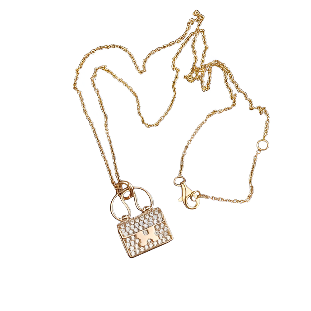 HERMES Crystal-Studded Bag Pendant Necklace
