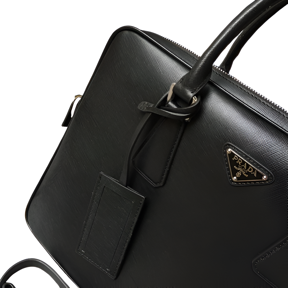Prada Black Leather Laptop Bag with Umbrella