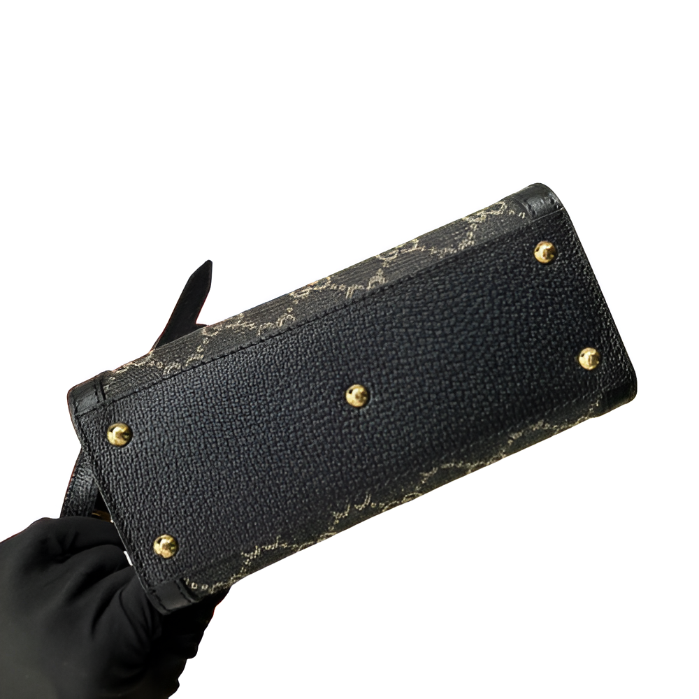 GUCCI Black GG Supreme Mini Tote with Bamboo Handle