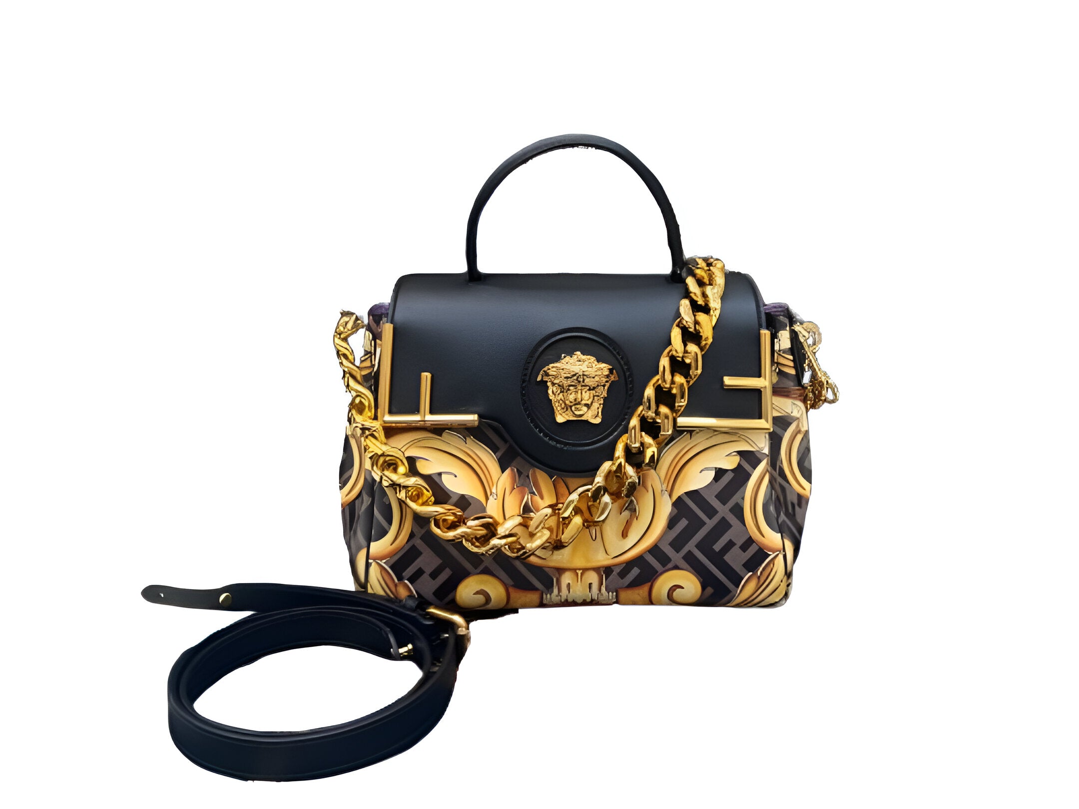 Fendi x Versace Gold Baroque Chain Bag