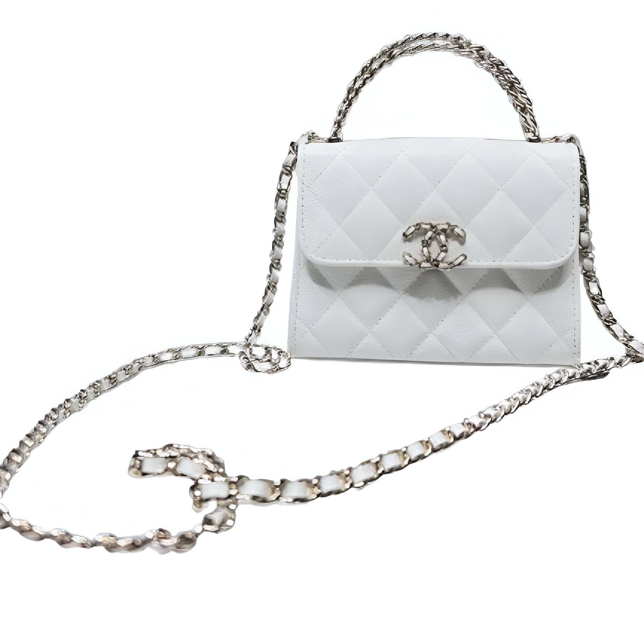 CHANEL Quilted White Mini Flap Bag