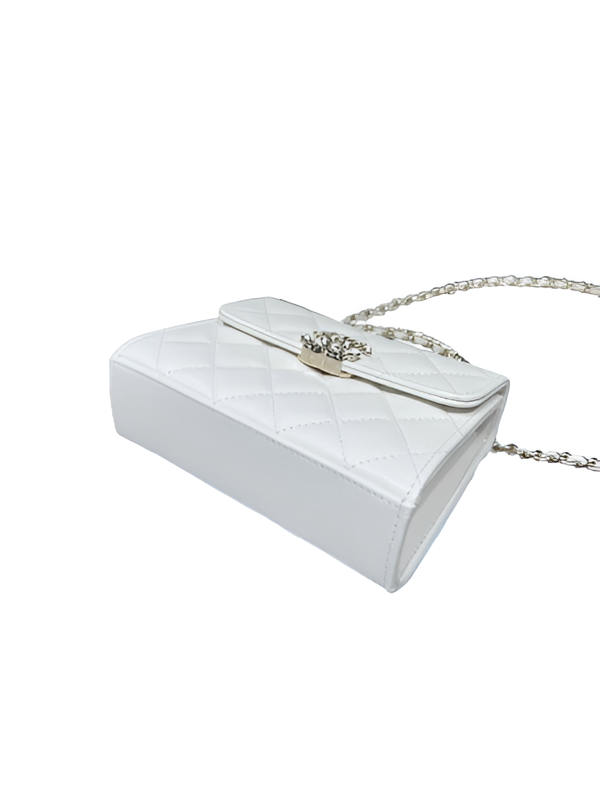 CHANEL Quilted White Mini Flap Bag