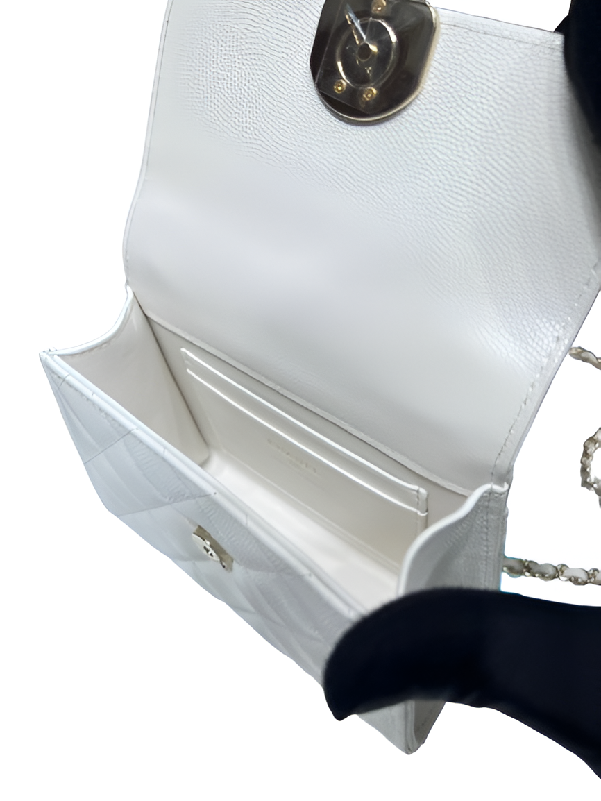 CHANEL Quilted White Mini Flap Bag