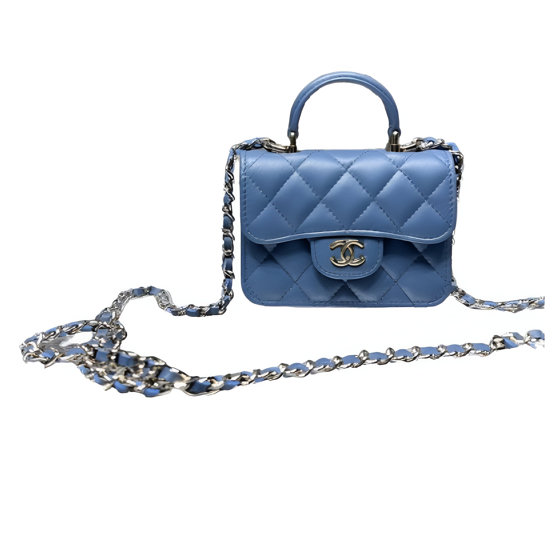 CHANEL Quilted Blue Mini Flap Bag