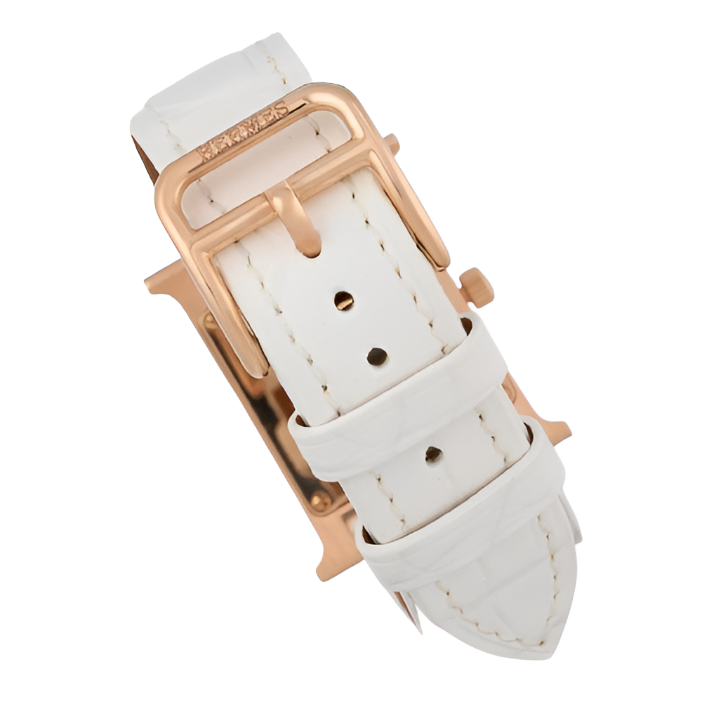 HERMÈS Diamond-Studded White Strap Watch