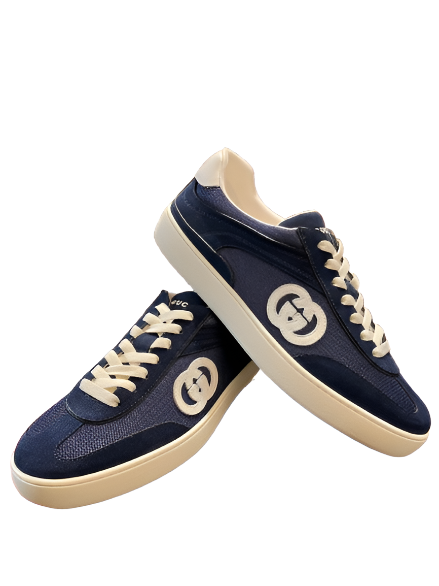 GUCCI Men's Navy Blue Sneakers with White Accents