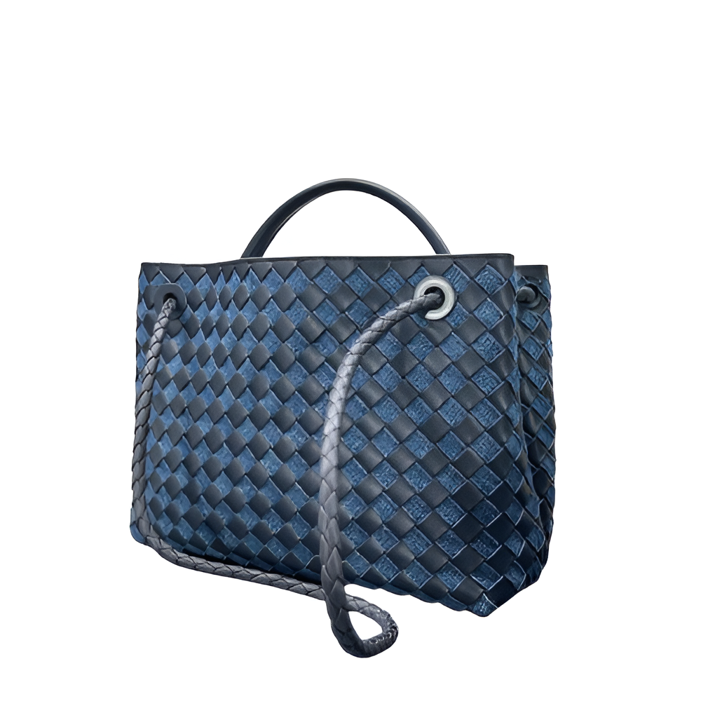 Bottega Navy Woven Leather Tote