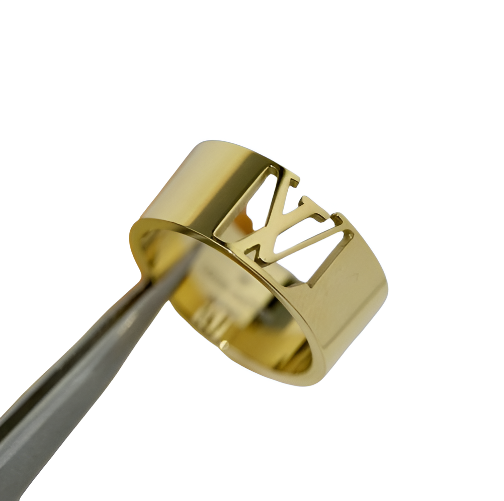 LV Initials Cutout Ring Trio - Gold, Silver & Rose Gold