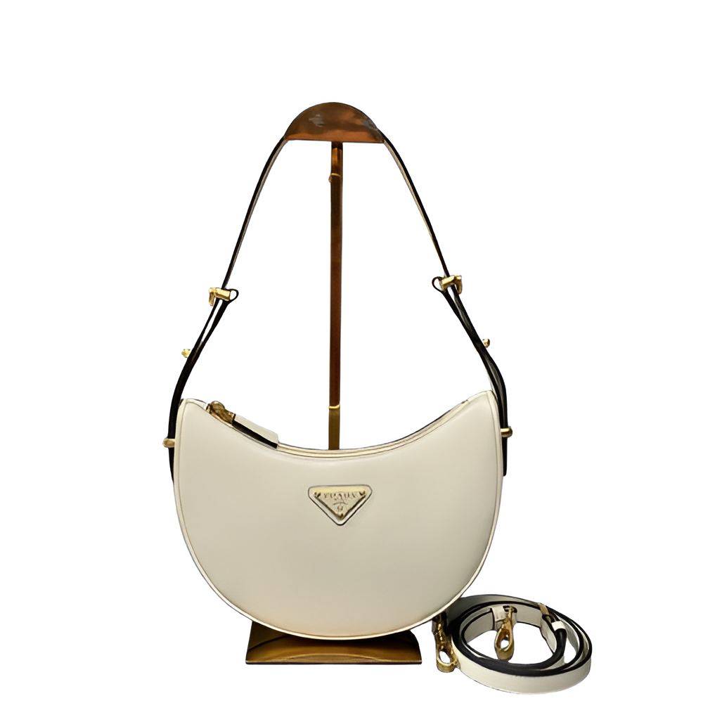 Prada White Leather Crescent Shoulder Bag