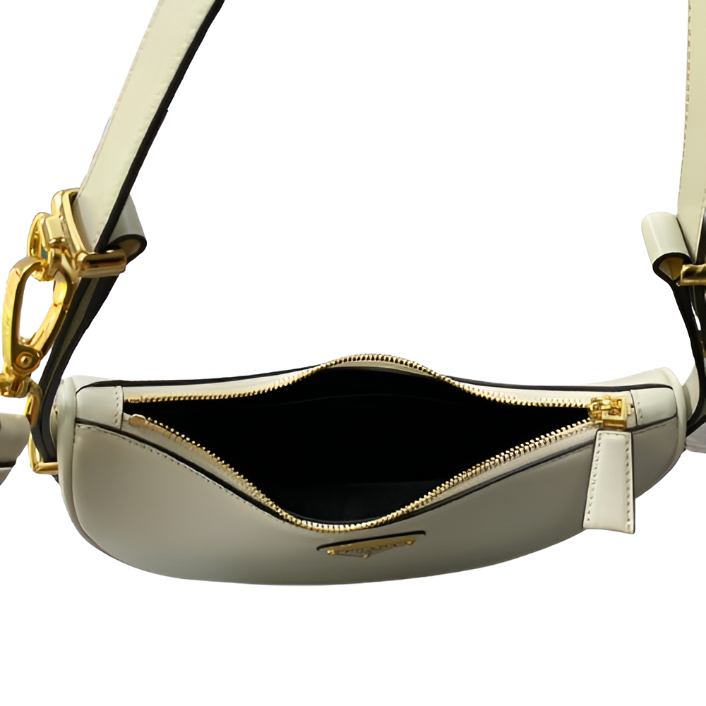 Prada White Leather Crescent Shoulder Bag