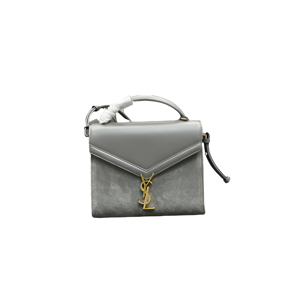 YSL Grey Top Handle Bag with Gold YSL Logo