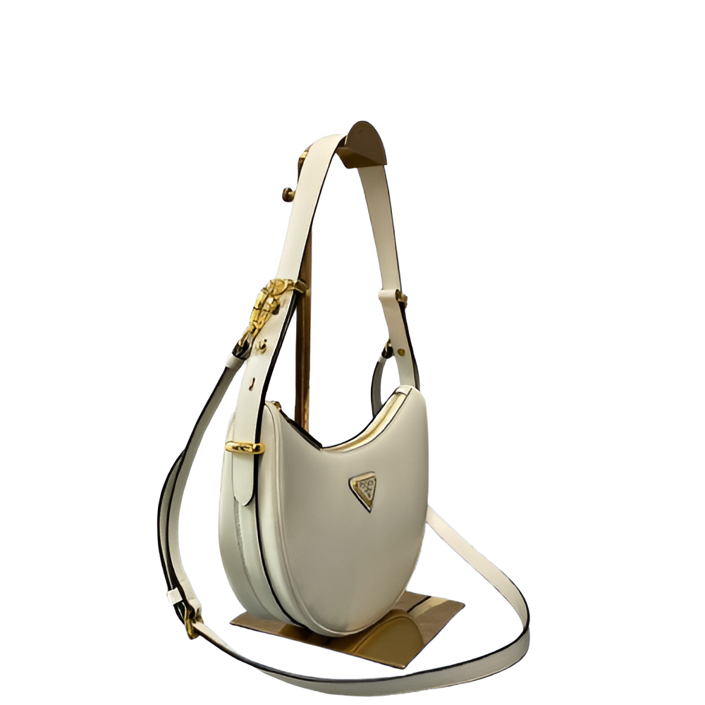 Prada White Leather Crescent Shoulder Bag