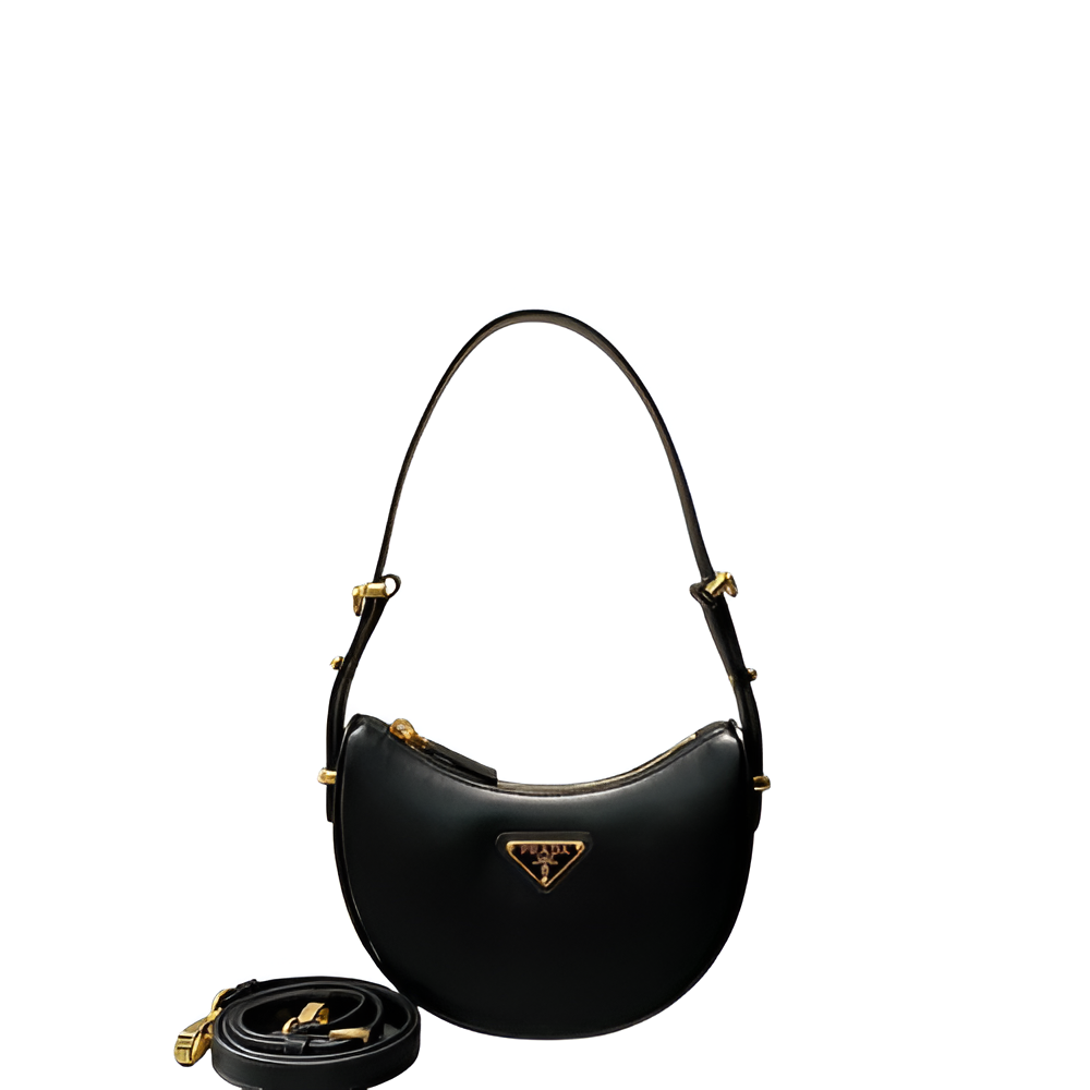 Prada Black Leather Crescent Shoulder Bag