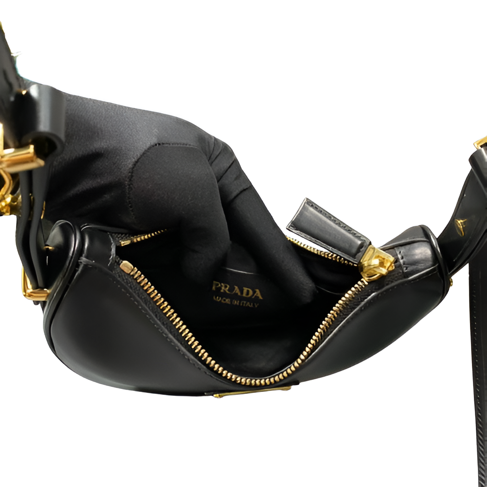 Prada Black Leather Crescent Shoulder Bag