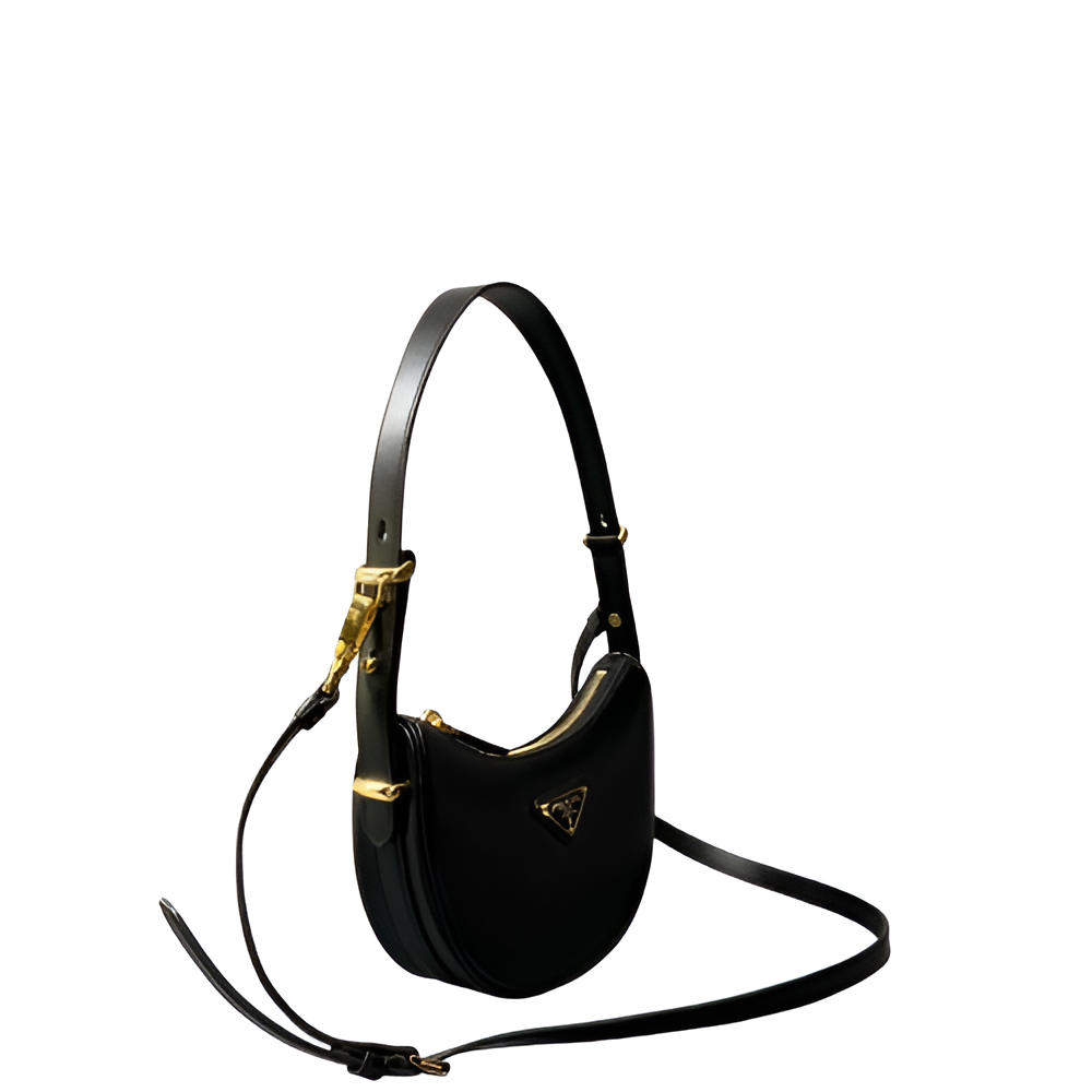 Prada Black Leather Crescent Shoulder Bag