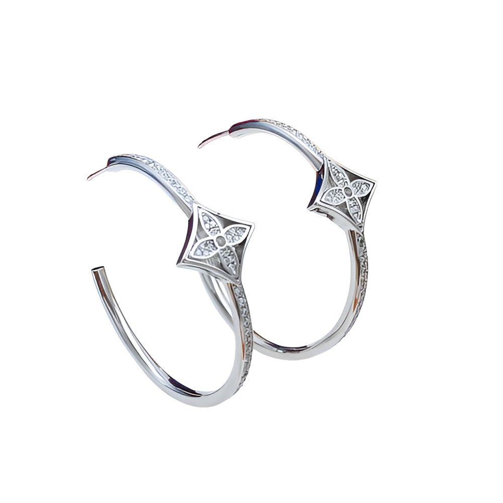 LV Hoop Earrings with Crystal Accents - Silver
