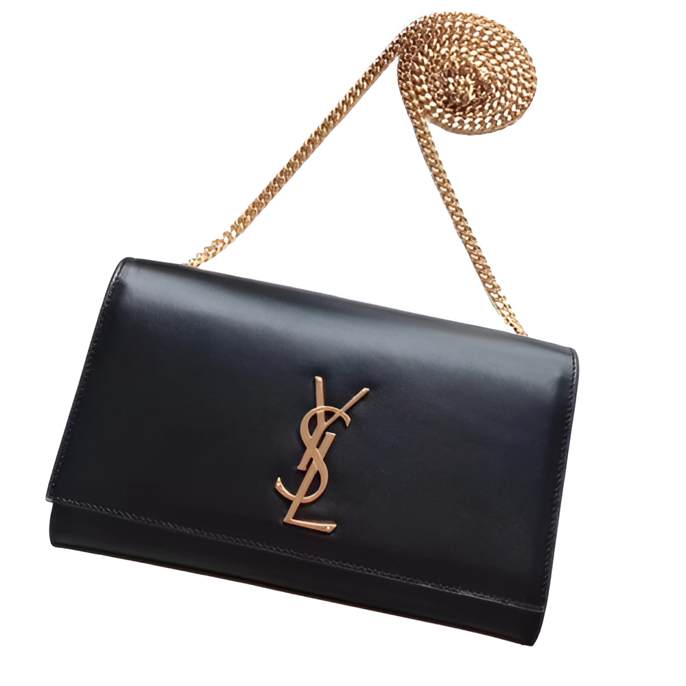 YSL Black Leather Chain Bag with Gold Monogram